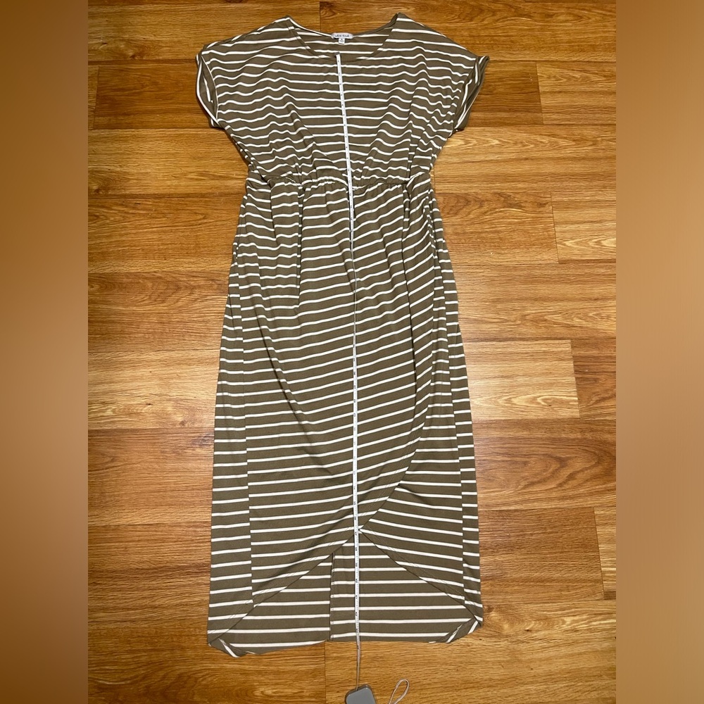White Birch Ruched Waist Wrap Maxi Dress, Khaki White Stripe Extra Large - Picture 5 of 8
